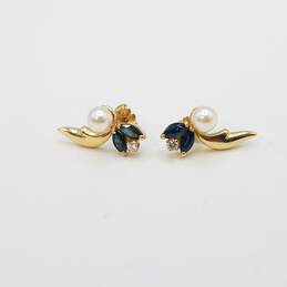14K Gold Diamond Blue Spinel Post Earrings 2.8g