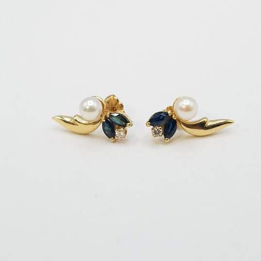 14K Gold Diamond Blue Spinel Post Earrings 2.8g image number 1