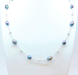 Romantic Sterling Silver Pearl Station Necklace & CZ Ring & Bangle Bracelet 63.2g alternative image