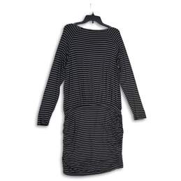 Womens Black Striped Round Neck Long Sleeve Bodycon Dress Size XL alternative image