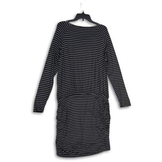 Womens Black Striped Round Neck Long Sleeve Bodycon Dress Size XL image number 2