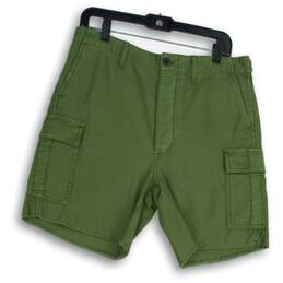 Womens Green Flat Front Stretch Cargo Pocket Chino Shorts Size 27