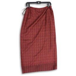 Womens Red Printed Flat Front Drawstring Midi Wrap Skirt Size 10 alternative image