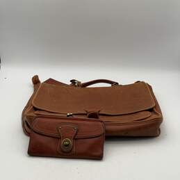 Coach Womens Brown Leather Adjustable Strap Computer Briefcase Bag W/ Wallet