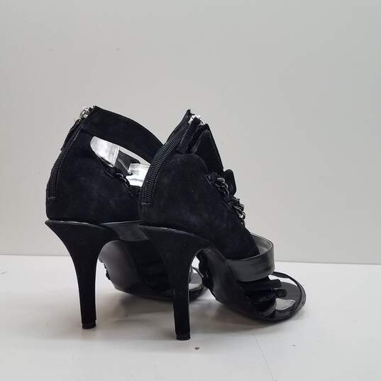 BEBE Black Suede Leather Ankle Zip Strap Sandal Pump Heels Shoes Size 8 M image number 4