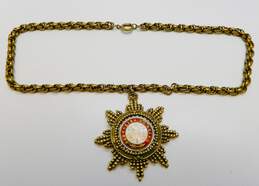 Vintage Coro Gold Tone Padroeira Doreino Medallion Pendant Necklace 100.3g alternative image