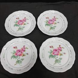 Set of 4 Gibson Housewares Victorian Rose Pattern Dinner Plates