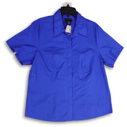 NWT Womens Blue Short Sleeve Spread Collar Button-Up Shirt Size 14/16