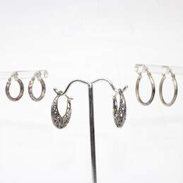 Bundle Of 3 Sterling Silver Hoop Earrings - 6.8g