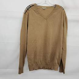 Burberry Men's Tan V-Neck Merino Wool Sweater Size XL - AUTHENTICATED