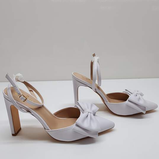 Lulus Women's White Bow Pointed-Toe Ankle Strap Pumps Size 10 image number 3