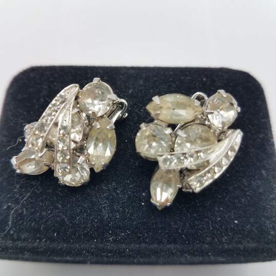 Weiss- Vintages Silvertone Crystal  Clip-On Earrings 9.2g image number 3