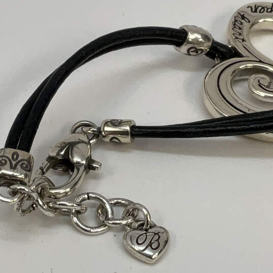 Designer Brighton Silver-Tone Lobster Clasp Cord Open Heart Charm Bracelet image number 4