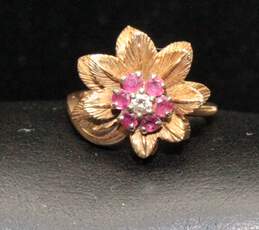 Vintage 14K Yellow Gold Diamond & Ruby Accent Ring, Size 4.5 - 5.3g alternative image