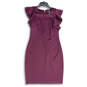 Womens Purple Crew Neck Ruffle Sleeve Back Zip Sheath Dress Size 8 image number 1