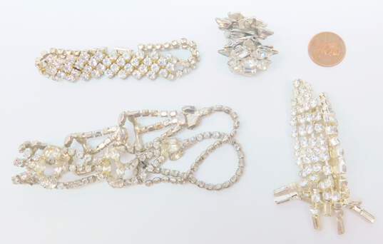 Vintage & La Rel Silvertone Icy Rhinestones Necklace Star Cluster & Dangle Clip On Earrings & Chain Bracelet 84.1g image number 6
