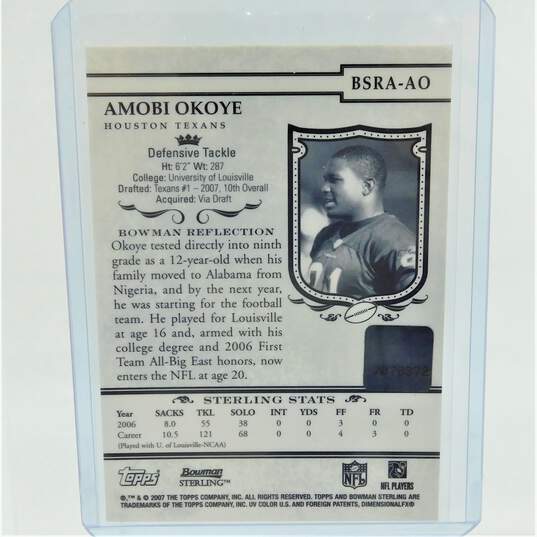 2007 Amobi Okoye Bowman Sterling Rookie Autograph Houston Texans image number 3