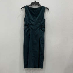 Womens Green Sleeveless Split Neck Back Zip Pleated Sheath Dress Size 4 alternative image