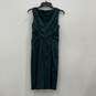 Womens Green Sleeveless Split Neck Back Zip Pleated Sheath Dress Size 4 image number 2