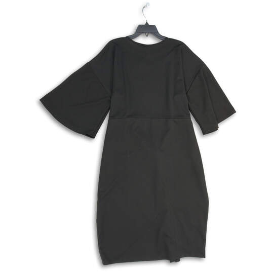 NWT Womens Black Short Sleeve Crew Neck Tie Waist Pullover Wrap Dress Sz 22 image number 2