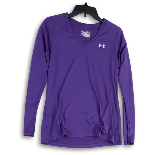 Womens Purple Long Sleeve V-Neck Pullover Activewear T-Shirt Size Medium image number 1