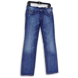Womens Blue Denim Medium Wash 5 Pocket Design Straight Jeans Size W 29 L23