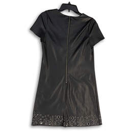 Womens Black Short Sleeve Round Neck Back Zip Eyelet Sheath Dress Size XS alternative image