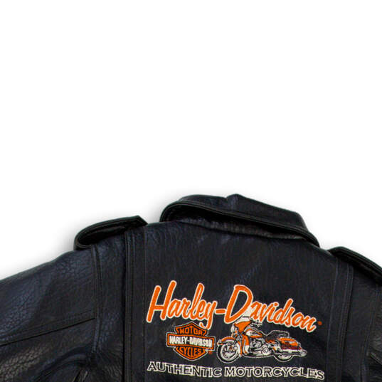 Boys Black Long Sleeve Collared Pockets Leather Motorcycle Jacket Size 5 image number 4
