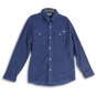 Mens Blue Collared Long Sleeve Flap Pocket Button-Up Shirt Size L image number 1