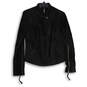 Womens Black Leather Long Sleeve Full-Zip Motorcycle Jacket Size 8 image number 1
