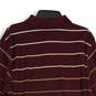 Mens Maroon Striped Long Sleeve Spread Collar Polo Shirt Size Medium image number 2