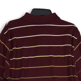 Mens Maroon Striped Long Sleeve Spread Collar Polo Shirt Size Medium alternative image