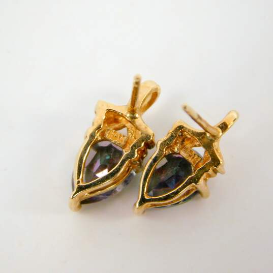 Elegant 10k Yellow Gold Teardrop Mystic Topaz & Diamond Accent Stud Earrings 1.4g image number 4