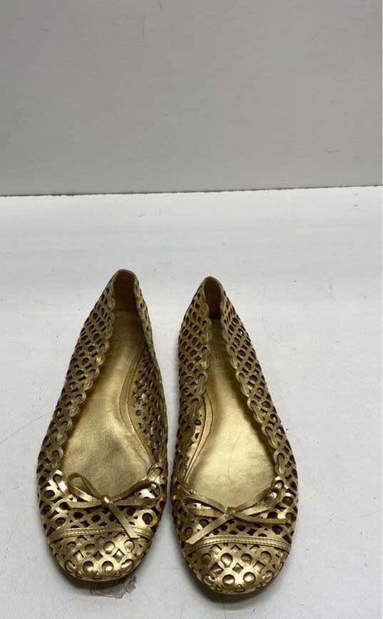 Coach Cutout Leather Ballet Flats Gold 8 image number 5