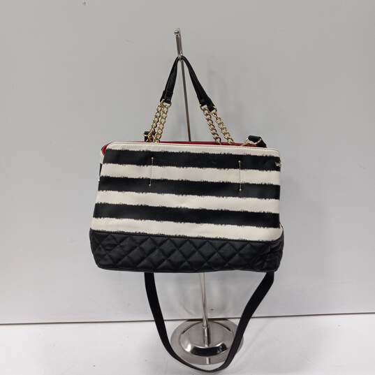 Betsy Johnson Black/White Stripe Shoulder Bag Handbag Satchel image number 2