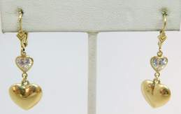 14K Yellow Gold Cubic Zirconia Heart Drop Lever Back Earrings 3.0g