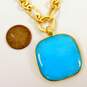 Glow Sheila Fajl Thailand Goldtone Amazonite Cabochon Square Pendant Brushed Hammered Fancy Chain Necklace 48.4g image number 6