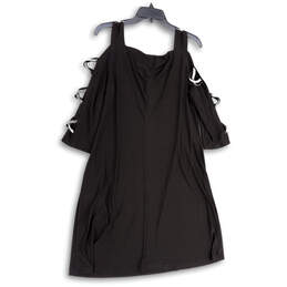Womens Black 3/4 Sleeve Cold Shoulder Pullover Shift Dress Size Large