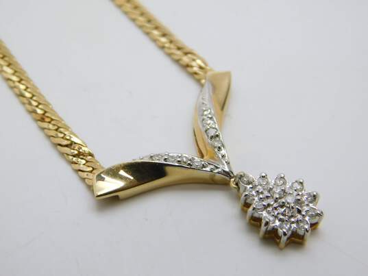 14K Yellow Gold 0.32 CTTW Diamond Chevron Drop Pendant Herringbone Chain Necklace 8.0g image number 1