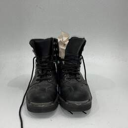 Mens D96083 Black Leather Lace-Up Round Toe Ankle Biker Boots Size 11M