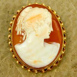 Vintage 14K Yellow Gold Cameo Brooch Pendant for Repair 8.3g