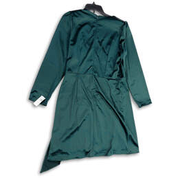 NWT Womens Green V-Neck Long Sleeve Back Zip Knee Length Wrap Dress Size 14 alternative image