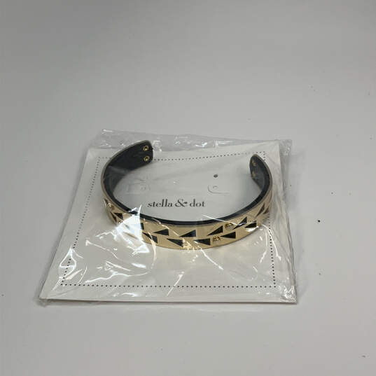 Designer Stella & Dot Gold-Tone Black Leather Addison Classic Cuff Bracelet image number 3