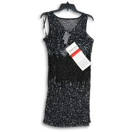 NWT Womens Black Sequins V-Neck Sleeveless Pullover Mini Dress Size 10