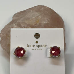 Designer Kate Spade Gold-Tone Red Crystal Cut Stone Gumdrop Stud Earrings
