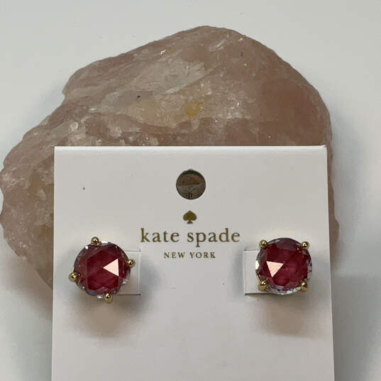 Designer Kate Spade Gold-Tone Red Crystal Cut Stone Gumdrop Stud Earrings image number 1