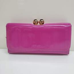 Ted Baker Patent Leather Pink Fold Wallet w/Coin Kisslock Compartment alternative image