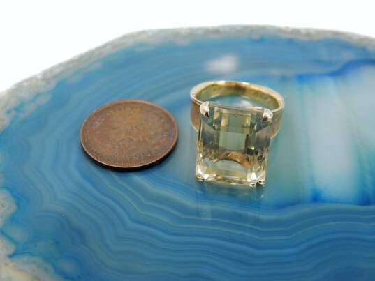 18K Yellow Florentine & Polished Gold Emerald Cut Citrine Cocktail Ring 7.5g image number 5