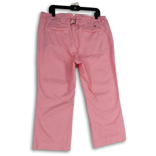 Womens Pink Flat Front Adjustable Back Straight Leg Cropped Pants Size 14 image number 2