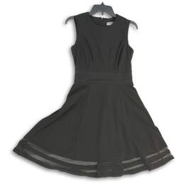 Calvin Klein Womens Black Round Neck Sleeveless Back Zip Fit & Flare Dress Sz 4